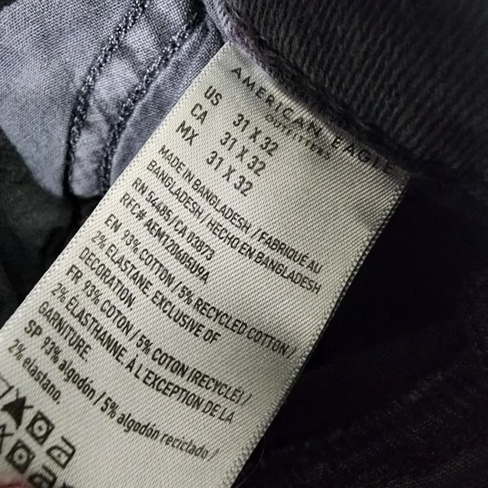 American Eagle Mens Jeans 31x32 Gray Athletic Skinny Airflex Distressed Denim
